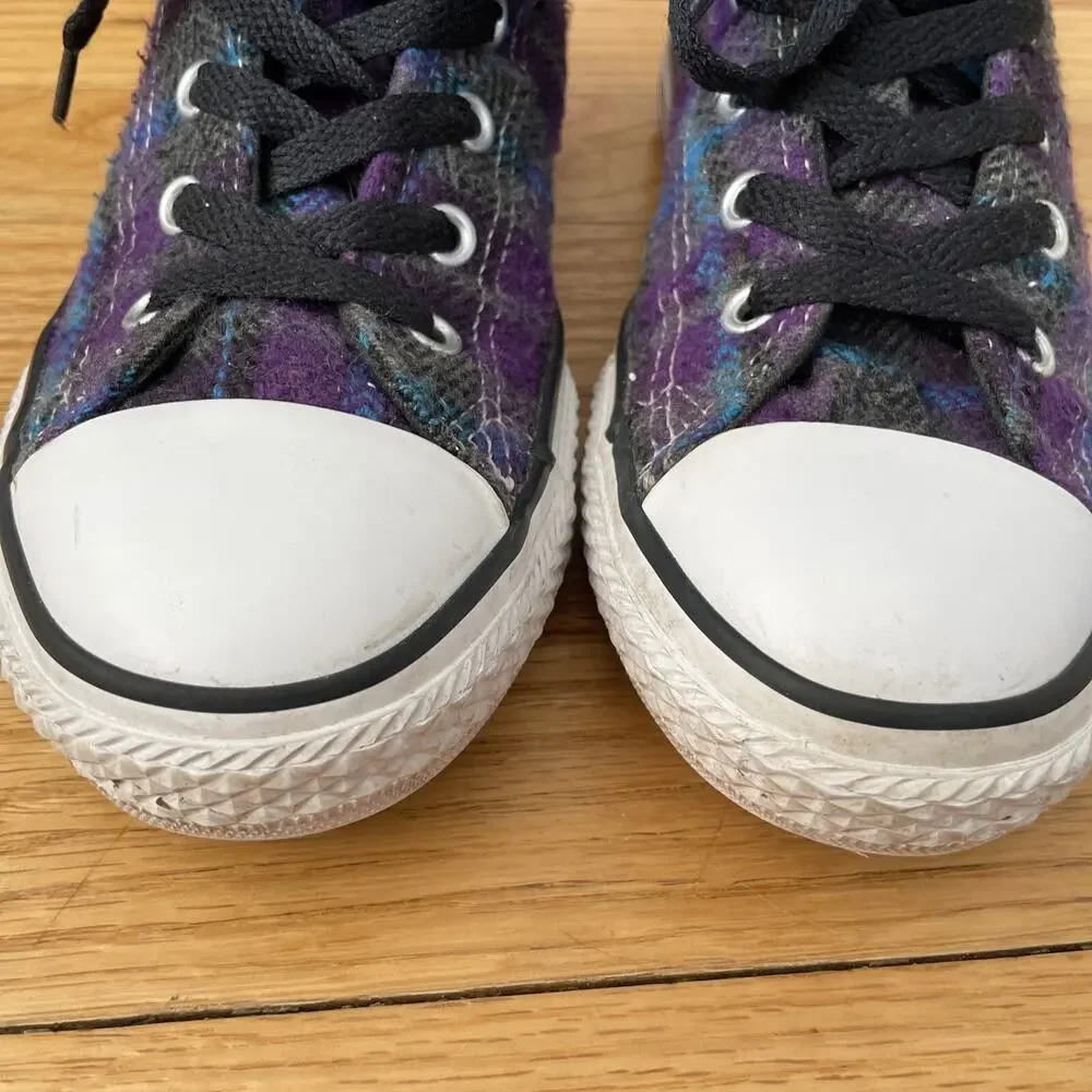 Converse Chuck Taylor All Star Kids High Top Purple Plaid Junior Size 3 - BP